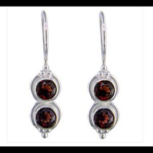 Petite Double Garnet Silver Dangle Earrings